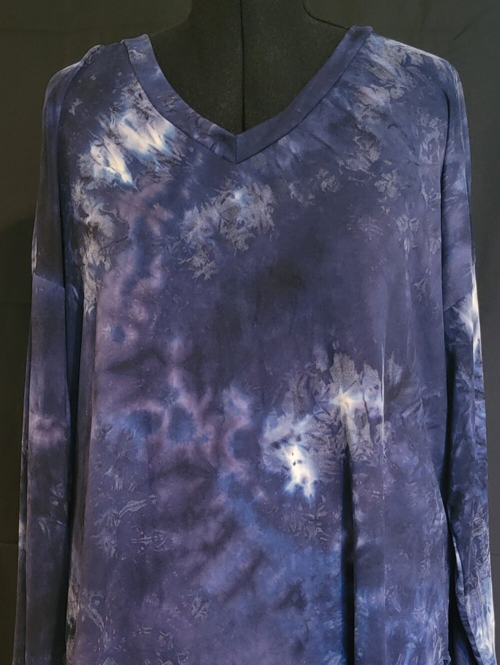 Blue Tie-Dye V-Neck Women's Top